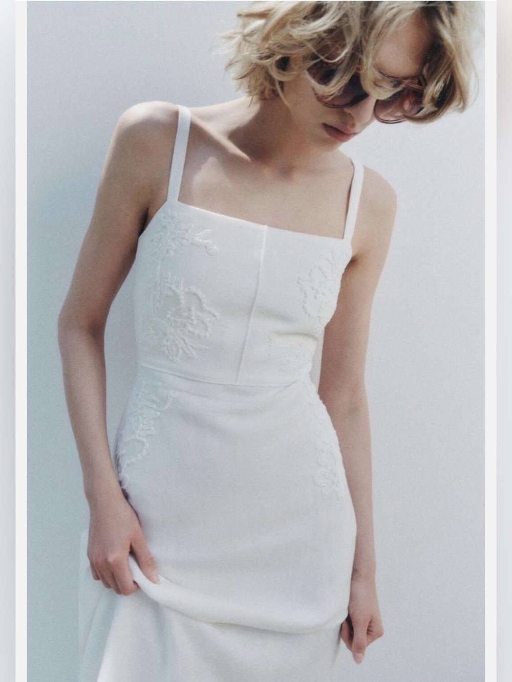 Zara White Strap Dress with Subtle Embroidery